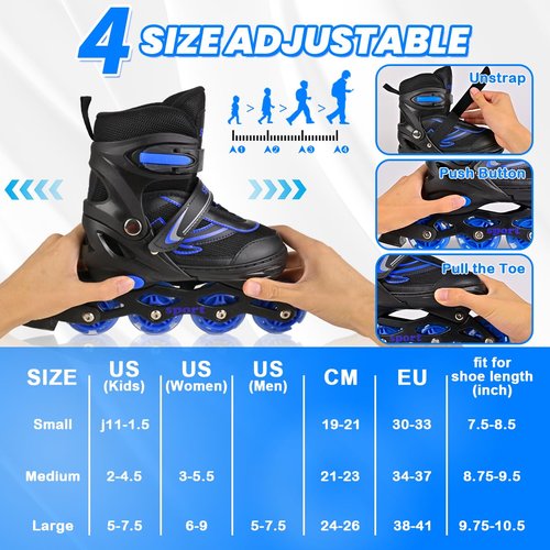 Adjustable Boys Inline Skates for Kids Adults with Full Illuminating Wheels, Outdoor Blades Roller Skates for Girls and Boys, Men and Women
