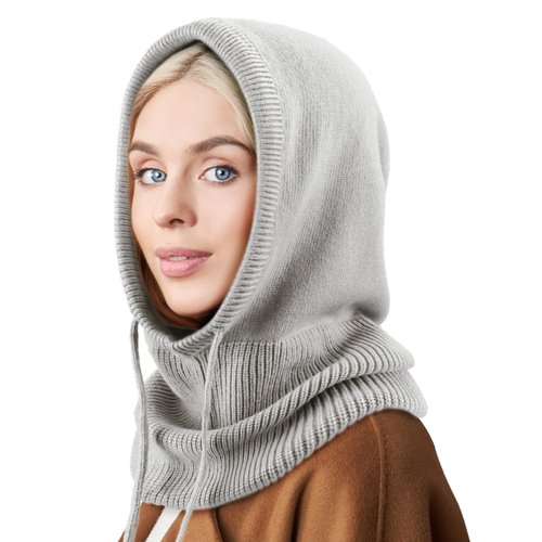 DRESHOW Winter Hats for Women Warm Hooded Scarf Hat Skull Cap Balaclava Knit Beanie Hat with Adjustable Drawstring