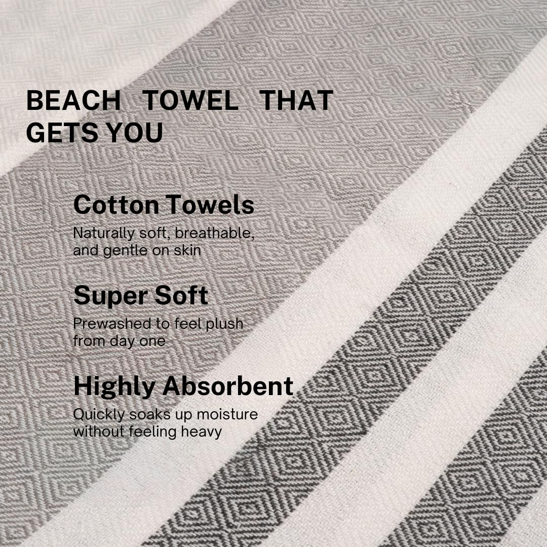 9Threads Cotton Turkish Beach Towel with Towels Oversized 36"x72" Pool Absorbent Extra Large Quick Dry Sand Travel Towel (Mélange Drift, 2 Pack)