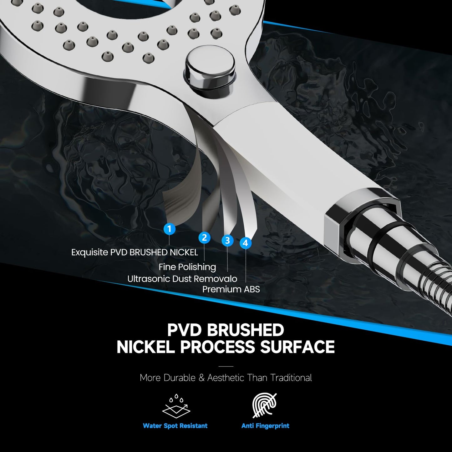 2 IN 1 Anti Clogging High Pressure Magnetic Shower Heads With Handheld Spray Combo And Shower Faucet Set Brushed Nickel Detachable Dual Shower Head, 8 Spray Modes