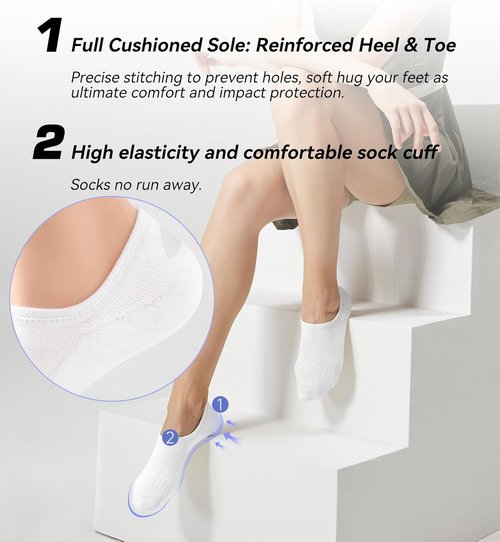 FITRELL No Show Socks for Women - Cushioned Athletic Ankle Socks | Invisible Non-Slip, 5-8 Pairs