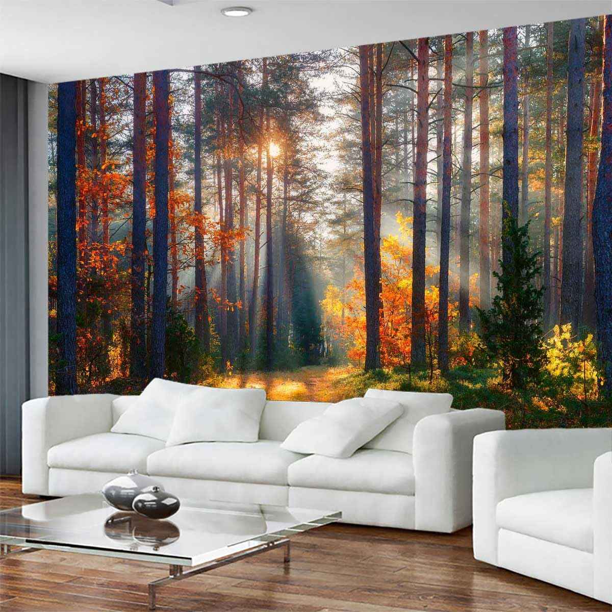 Wmjurel Autumn Sunshine in The Woods Wallpaper, Natural Landscape Mural, Modern Living Room Bedroom Backdrop Wall Mural(Non-self-Adhesive)