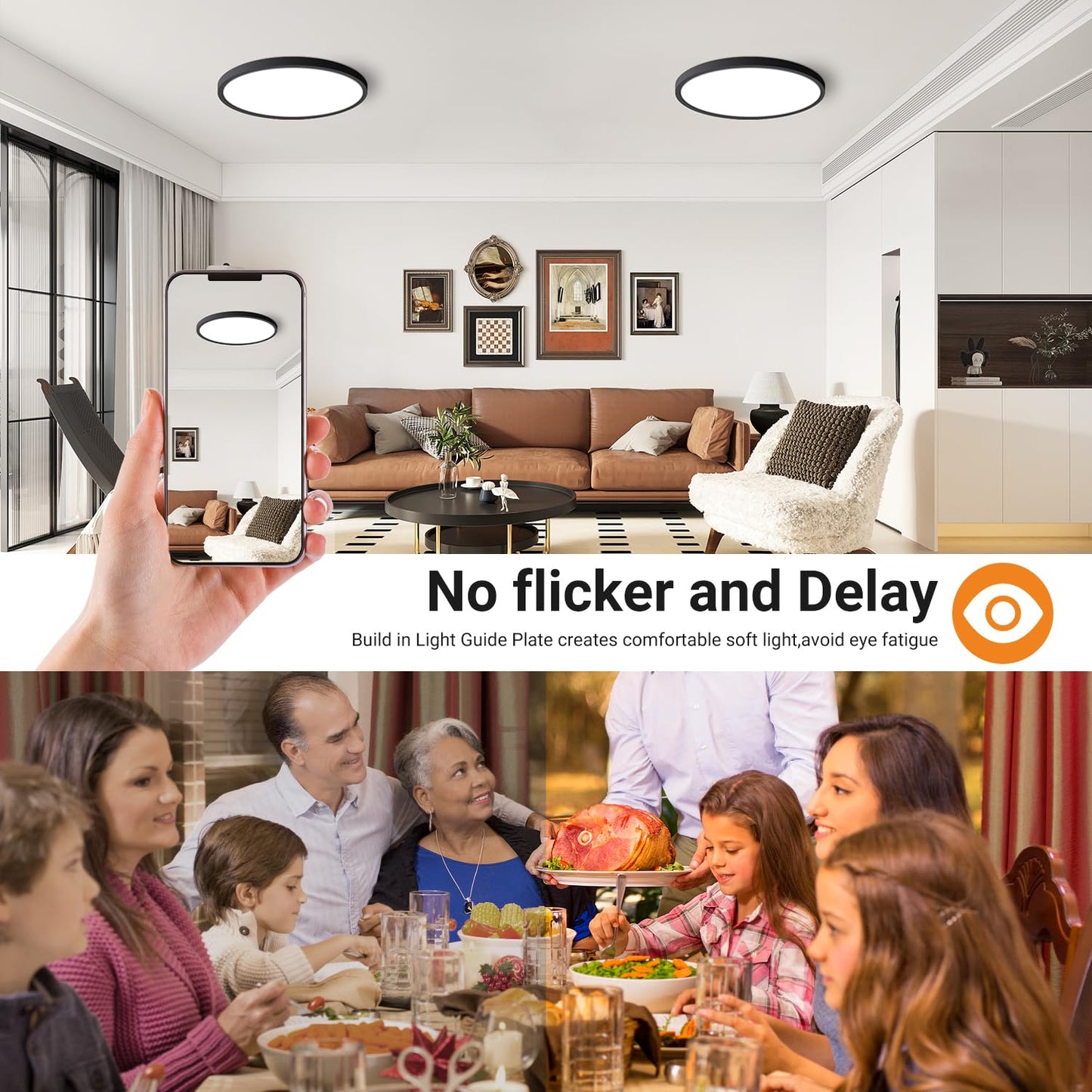 slochi 1Pack LED Flush Mount Ceiling Light Fixture, 12 Inch 24W, 3200LM, Super Slim 0.7 Inch, 3000K-6500K Adjustable Low Profile LED Ceiling Lights for Bedroom, Kitchen, Hallway(Black)