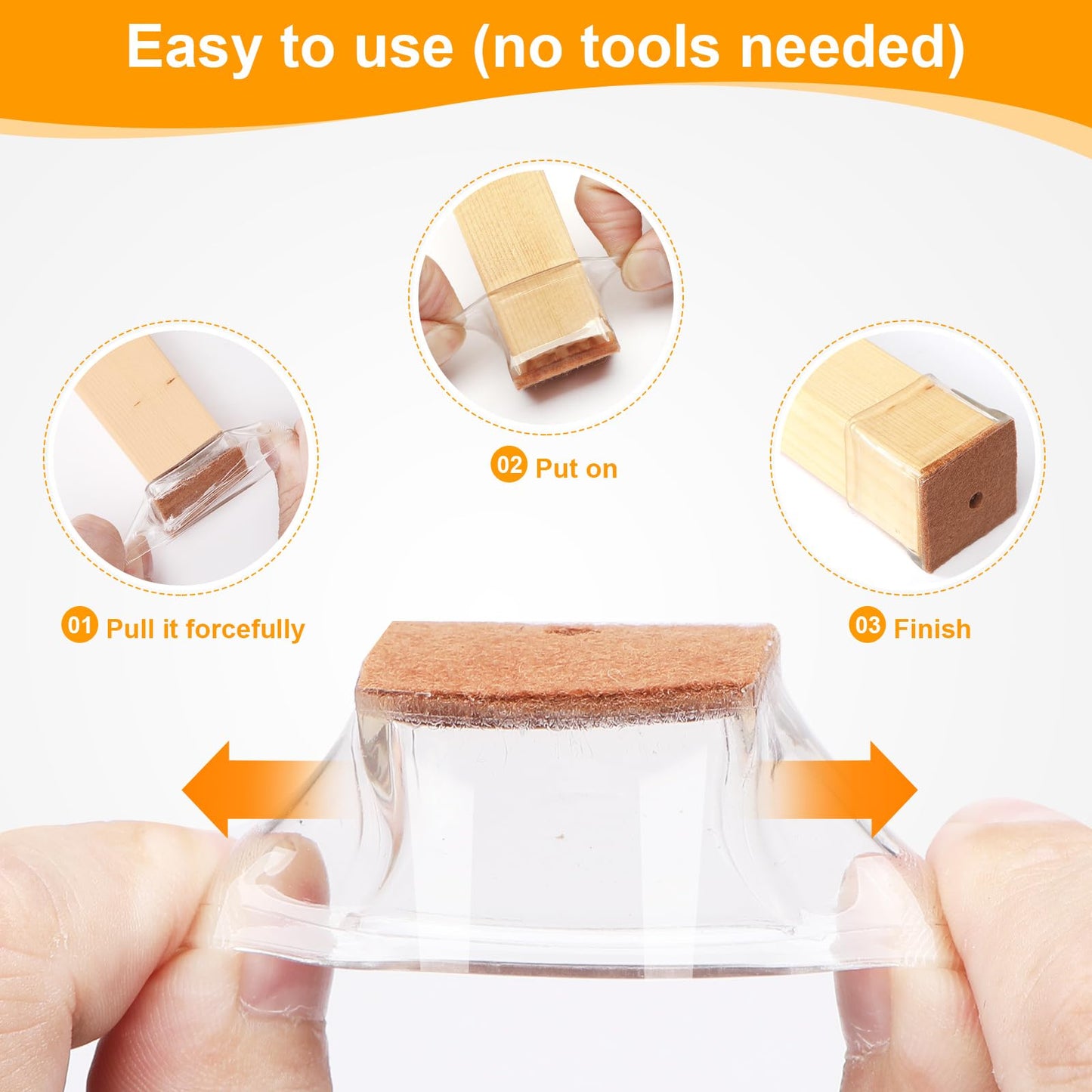 CHUNZEXI 16 Pack Square Chair Leg Floor Protectors for Hardwood Floors, Silicone Felt Covers Pads Caps, Protect Wood Furniture Feet Floors Noise Reduce and Scratch (Square Small & Clear)