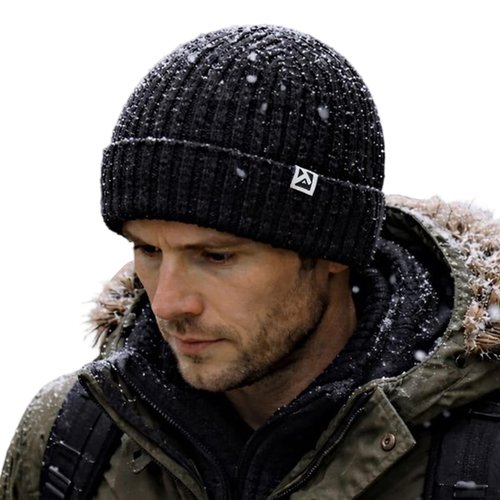 DryKnit PolarWool Waterproof 100% Merino Wool Winter Hat Men Women Polartec Fleece Lined Thermal Knit Watch Cap Cuffed Beanie Outdoor Ski Hiking Cold Weather Black XL/XXL Oversized for Large Heads