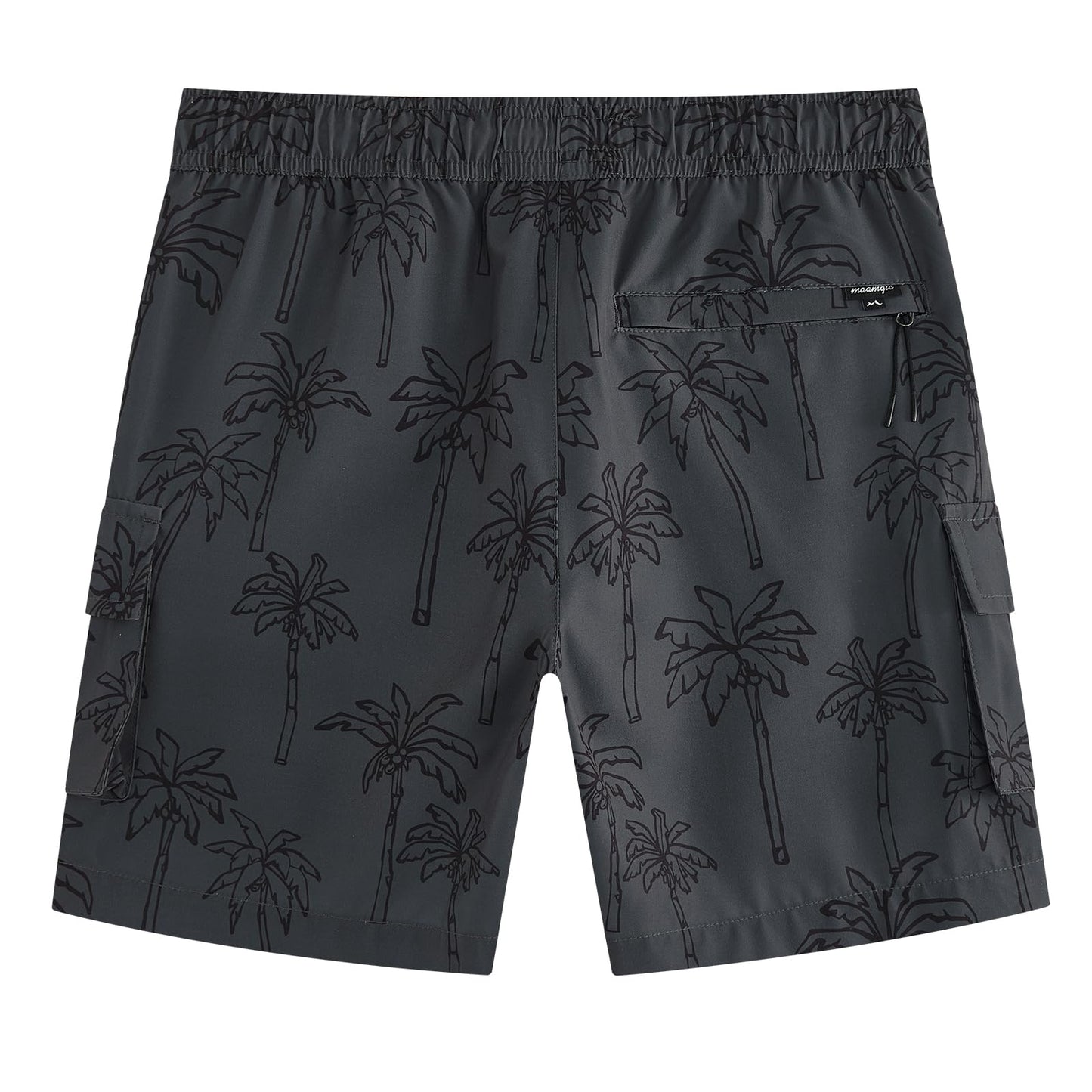 maamgic Boys Swim Trunks with Compression Liner Recycled Cargo Swim Shorts Stretch Teen Boy Bathing Suit with Pockets Gray Coconut 10/12