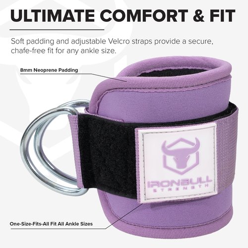 Women's Ankle Strap for Cable Machines & Resistance Bands: Gym & Home Workout Cuff Attachment for Leg Extensions, Kickbacks, Hip Abductors - Booty Exercises (Lavender, Pair)
