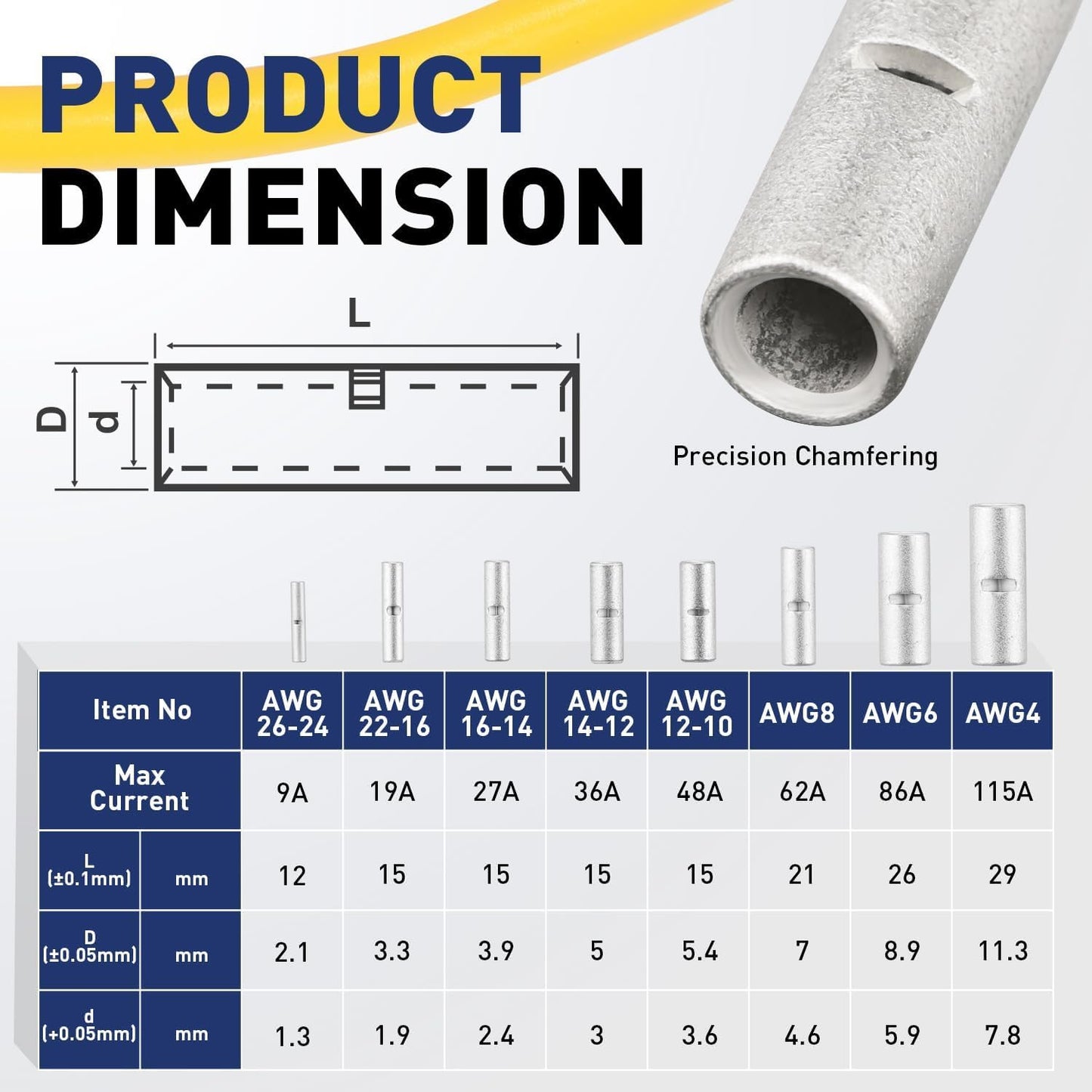haisstronica 200PCS Non Insulated Butt Connectors Kit with Heat Shrink Tubing, AWG 22-16 Tinned Copper Seamless Butt Splice Terminals and 3:1 Shrink Tube for Automotive, Marine, Wiring Projects