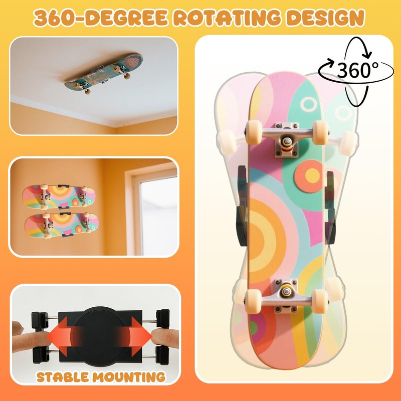 HJJWNDDNG Skateboard Wall Mount 360° Rotating Skateboard Decks Wall Mount, Extending and Floating Display Skateboard Wall Holder Grab, Fit for Any Skateboarder Horizontal Any Angle (1Pcs)