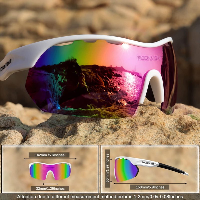 ROCKNIGHT Sport Cycling Sunglasses for Women Polarized UV Protection Pink Mirrored Sunglasses Outdoor Trendy Medium Head