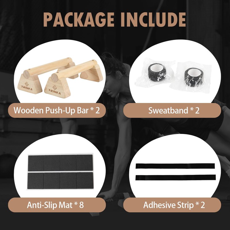 Wooden Parallettes Push Up Bars, 2 PCS Wood Calisthenics Bars with Non-Slip Base, 25CM Pushup Handles for Home Fitness, Workout Equipment for Men and Women Strength Training