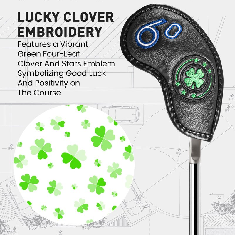 Golf Iron Wedge Head Covers 52° 54° 56° 60° 1 or 4 Pack, Synthetic Leather Clover USA Flag Design Club Head Protection, Universal Headcover Fit Iron Clubs for Men Women (Black Cover-4 Pack)