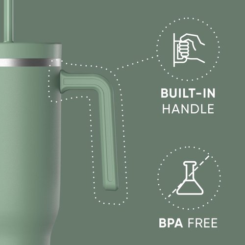 Hydrapeak Voyager 40 Oz Stainless Steel Tumbler - Insulated Water Bottle with Handle & Straw | Sage Color