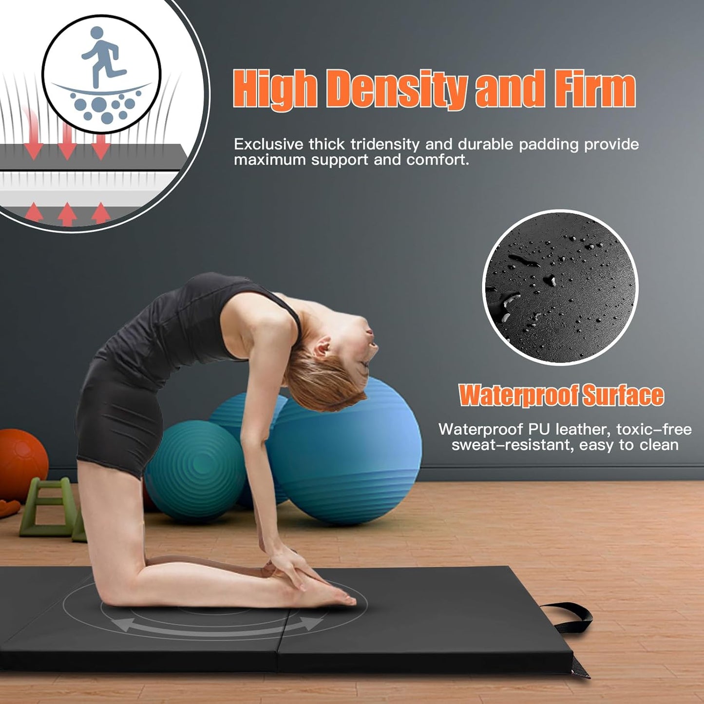 RitFit Folding Exercise Mat - 2 Inch Thick Gymnastics Mat with Carrying Handles | Sizes 3’x6’, 4’x8’, 4’x10’, 2’x8’ for Yoga, MMA, and Home Gym
