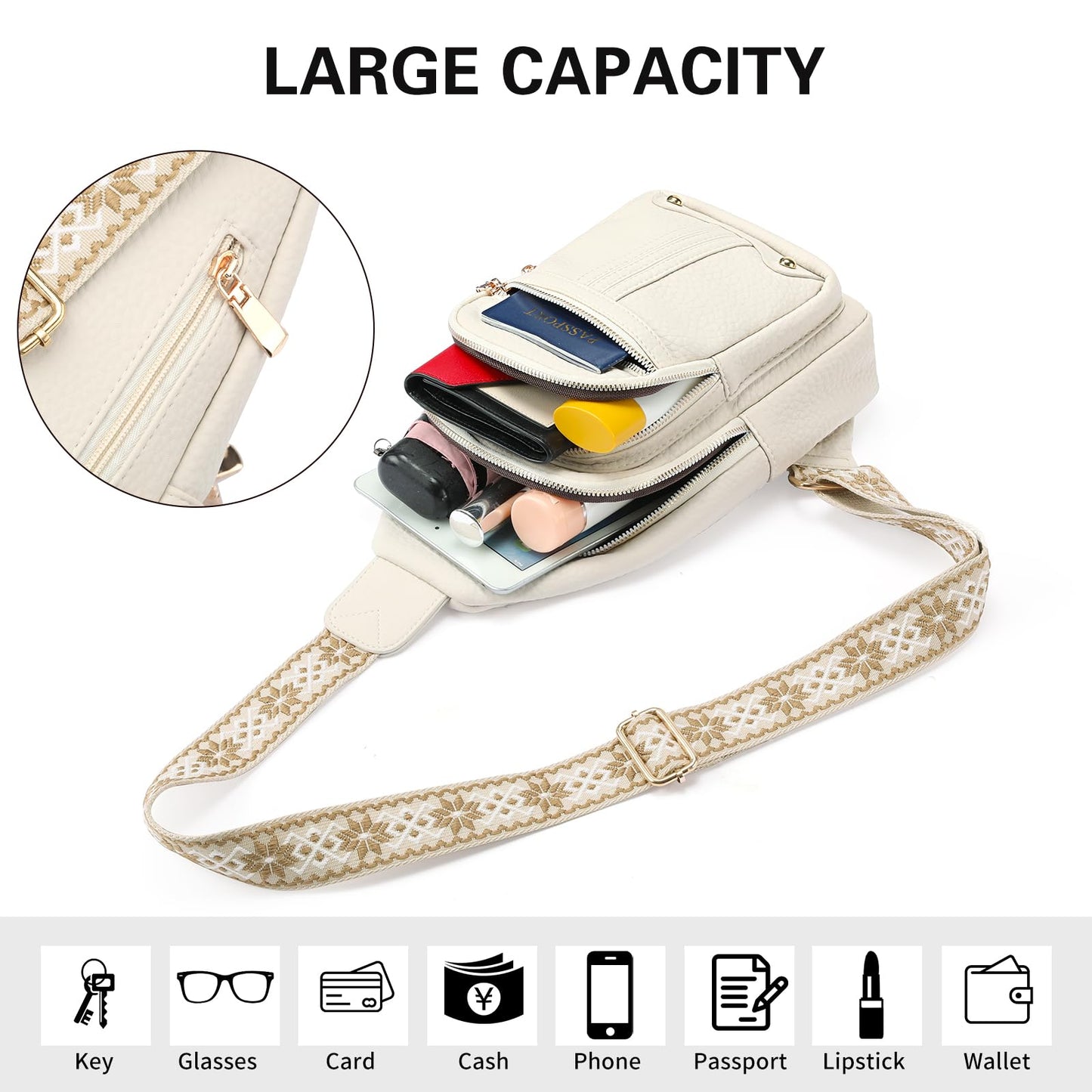 GAEKEAO Sling Bag for Women, Leather Crossbody Bags Fanny Packs for Women Cross Body Bag, Womens Small Crossbody Purse Chest Bag for Travel