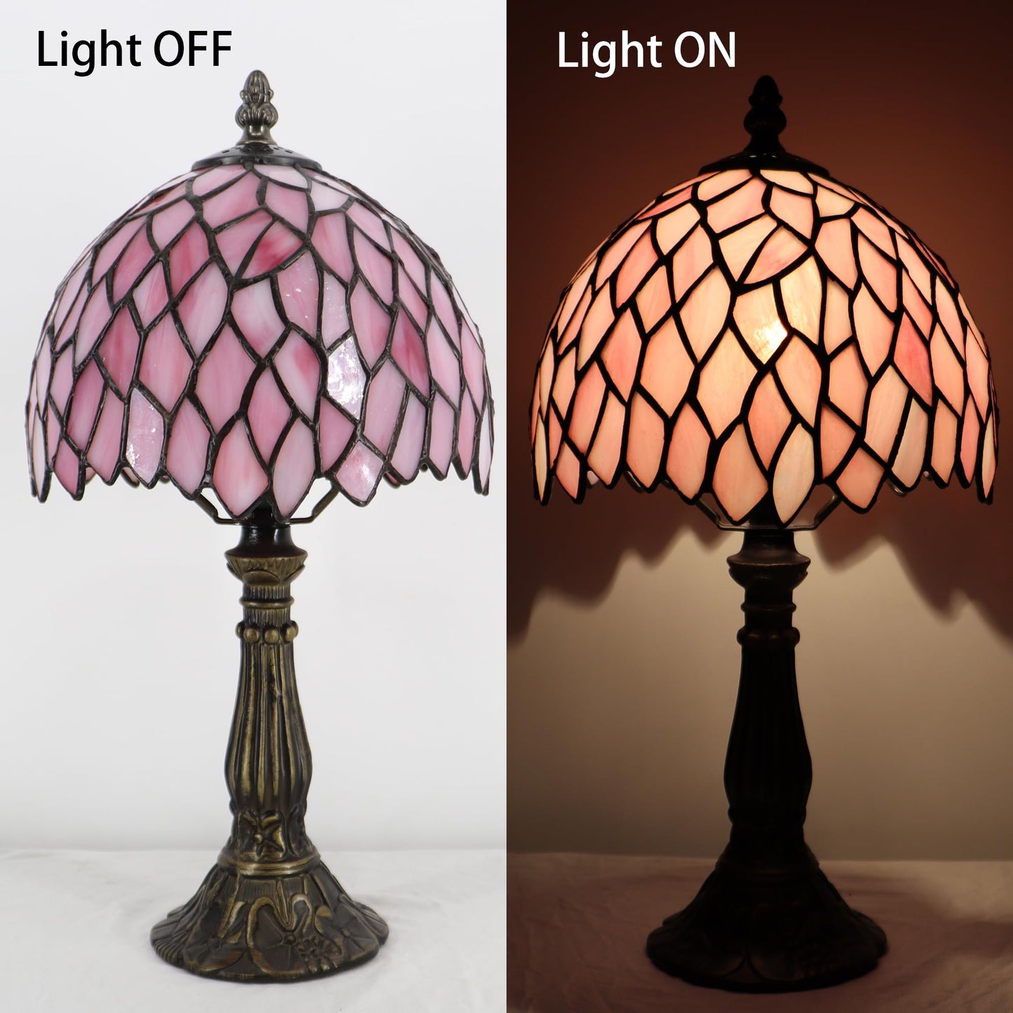 LXHCYOU Small Tiffany Lamp Mini Accent Table Lamp Stained Glass Desk Memory Lamp Sympathy 8X14.5 Inch (Pink Wisteria)