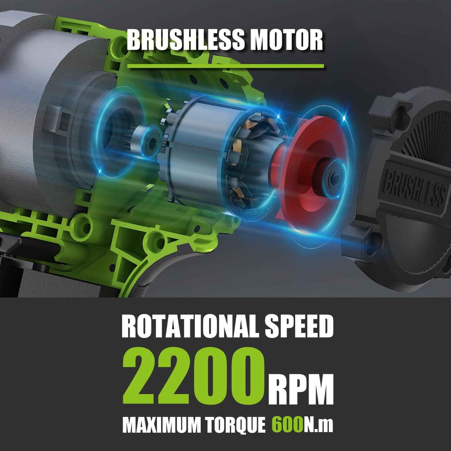 L FINE Cordless Impact Wrench 1/2 inch, 600N.m (405Ft-lbs) Power Impact Drill Kit Tools, 3200RPM High Torque Brushless Motor Impact Driver, 2 x 4.0Ah Battery, 5 Sockets, Charger, Electric Impact Gun