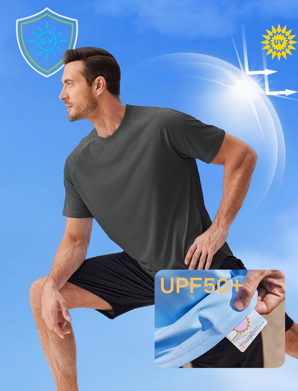PINSPARK Men's UPF50+ Sun Protection Swim & Surf Short Sleeve Rash Guard | Quick-Dry Athletic Shirts
