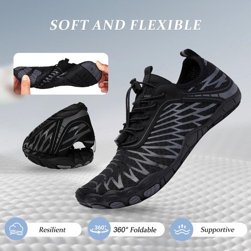 Jmzb Barefoot Shoes for Women & Men, Grounded Walking Hiking Barefoot Shoes, Wide Toe Box Non-Slip Water Athletic Footwear, Comfortable Vitality Barefoot Footwear, Trail Running Sneakers Unisex Black