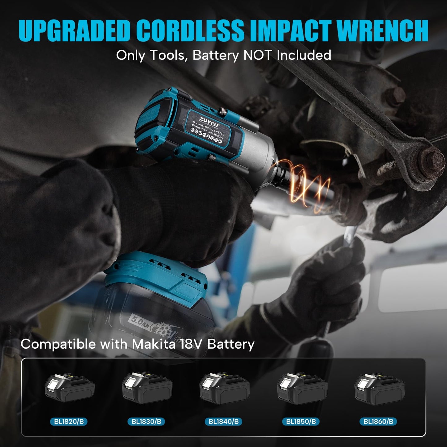 ZUYIYI 1/2" Cordless Impact Wrench for Makita 18V Battery(NOT Included), 1000N.m(738FT-lbs) High Torque Power Impact Gun, Electric Brushless Impact Driver for Car Tire Truck RV Mower