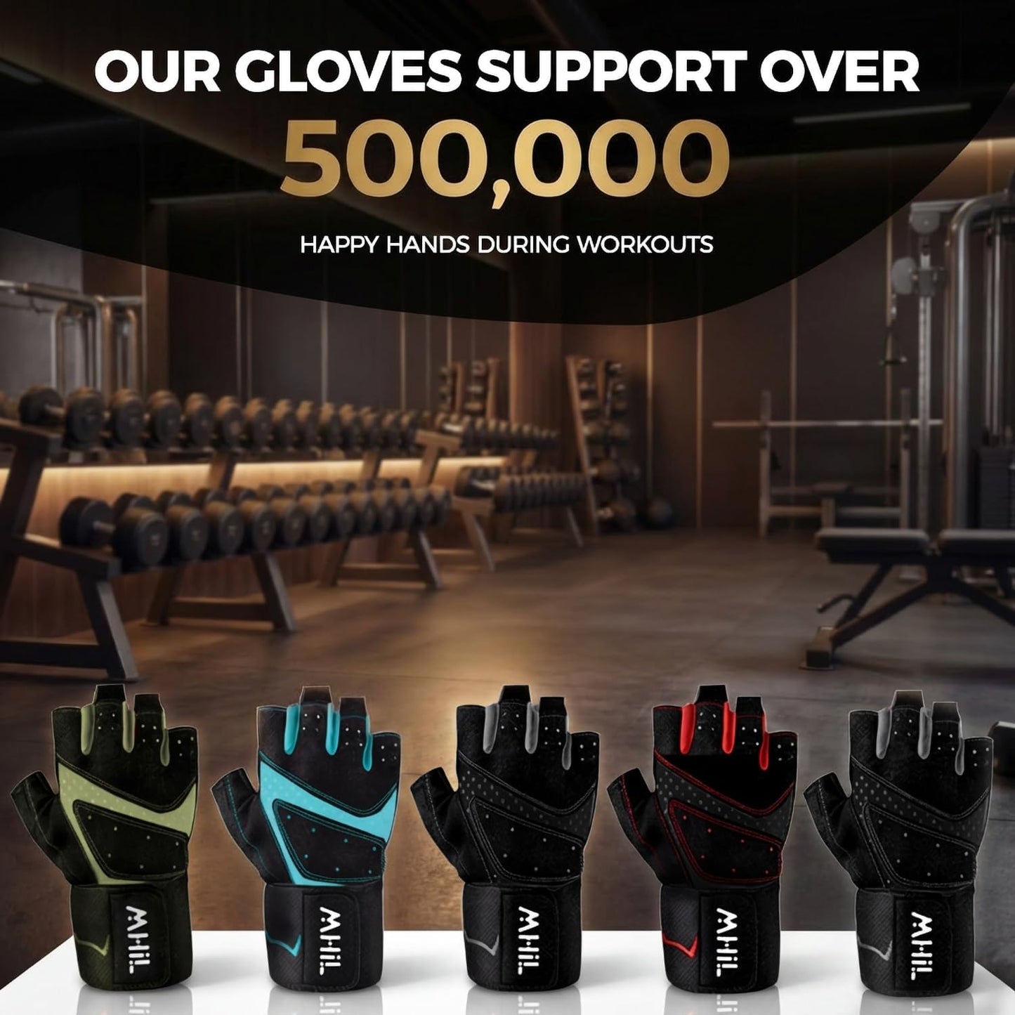 MhIL Workout Gloves for Men - Enhanced Grip Gym Gloves with Wrist Wraps for Optimal Performance and Safety
