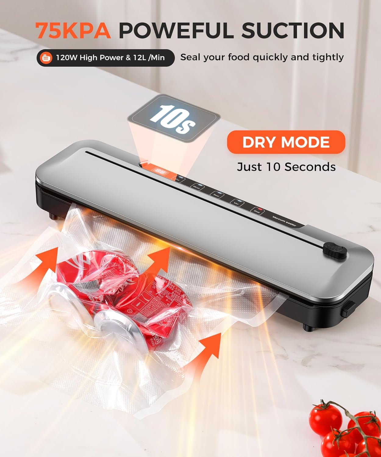 Vacuum Sealer Machine - 6-in-1 Dry/Moist Modes & Digital Timer | Compact Design with 10 Bags (Black/Silver)