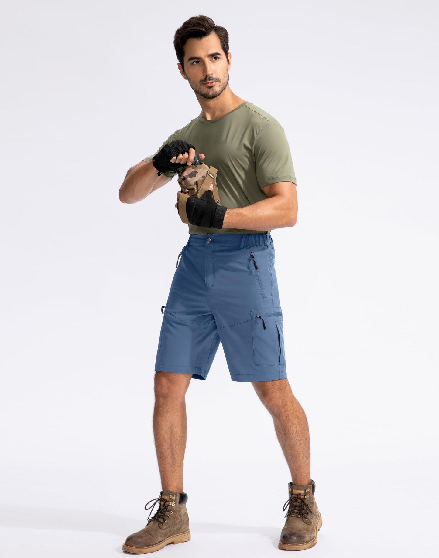 Pudolla Men's Hiking Cargo Shorts 9" Lightweight Outdoor Work Shorts for Men Travel Golf Camping Casual with 5 Zipper Pockets(Blue 3X-Large)