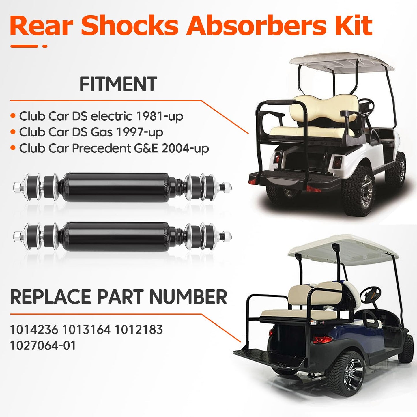 Front & Rear Shock Absorbers Kit Compatible with Golf Cart Shocks Club Car DS G&E 1988-2007 DS electric 1981-up DS gas 1997-up Precedent gas 2004-up Precedent G&E 2004-up Tempo Replace#1014235 1014236