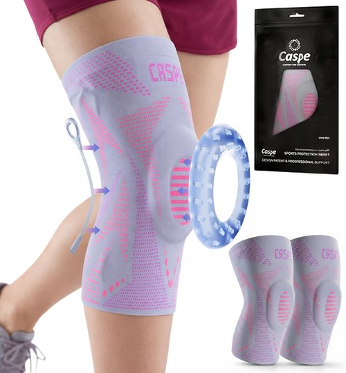 Caspe 1 Pack Compression Knee Brace for Women & Men – Pain Relief Support with Patella Gel Pads & Side Stabilizers – Knee Sleeve for Running, Workout & Arthritis (Pink, Large)