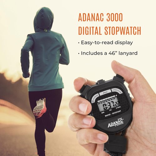 Marathon Adanac 3000 Digital Stopwatch Timer - High Precision Accuracy, Water & Shock Resistant, Black