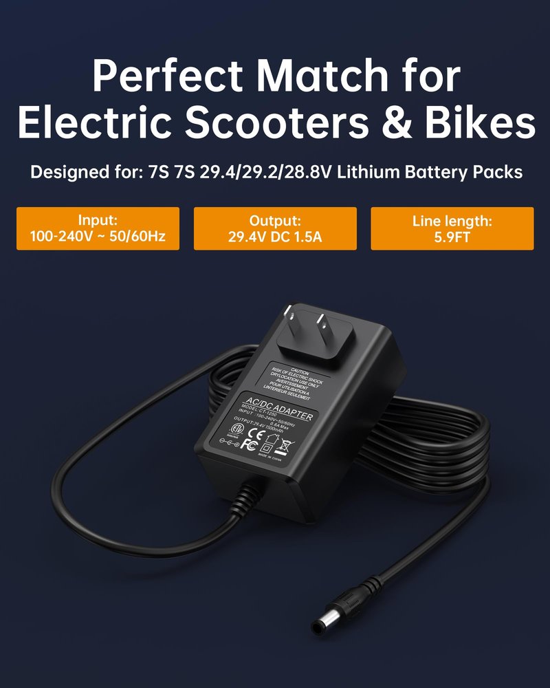 VHBW 29.4V Charger for 24V / 25.2V / 25.6V / 25.9V Lithium Battery Scooters & Balance Bikes, LED Charging Indicator (Not for 36V / 42V Systems)
