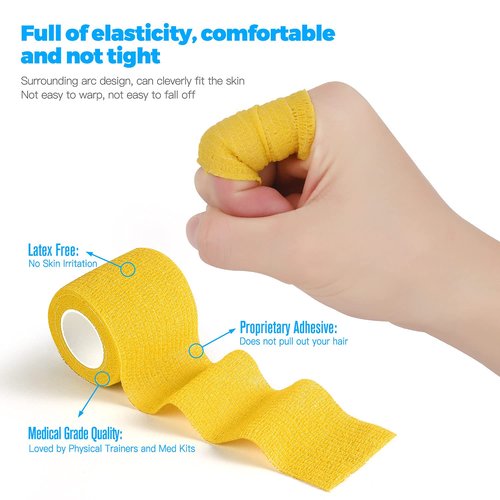 Bandage Wrap 8 Pack 2”x 5 Yards Self Adhesive Bandage Wrap Breathable Cohesive Bandage Wrap Rolls Athletic Elastic Self Adherent Wrap for Sports Injury,Wrist, Knee, Ankle Sprains and Swelling(Yellow)