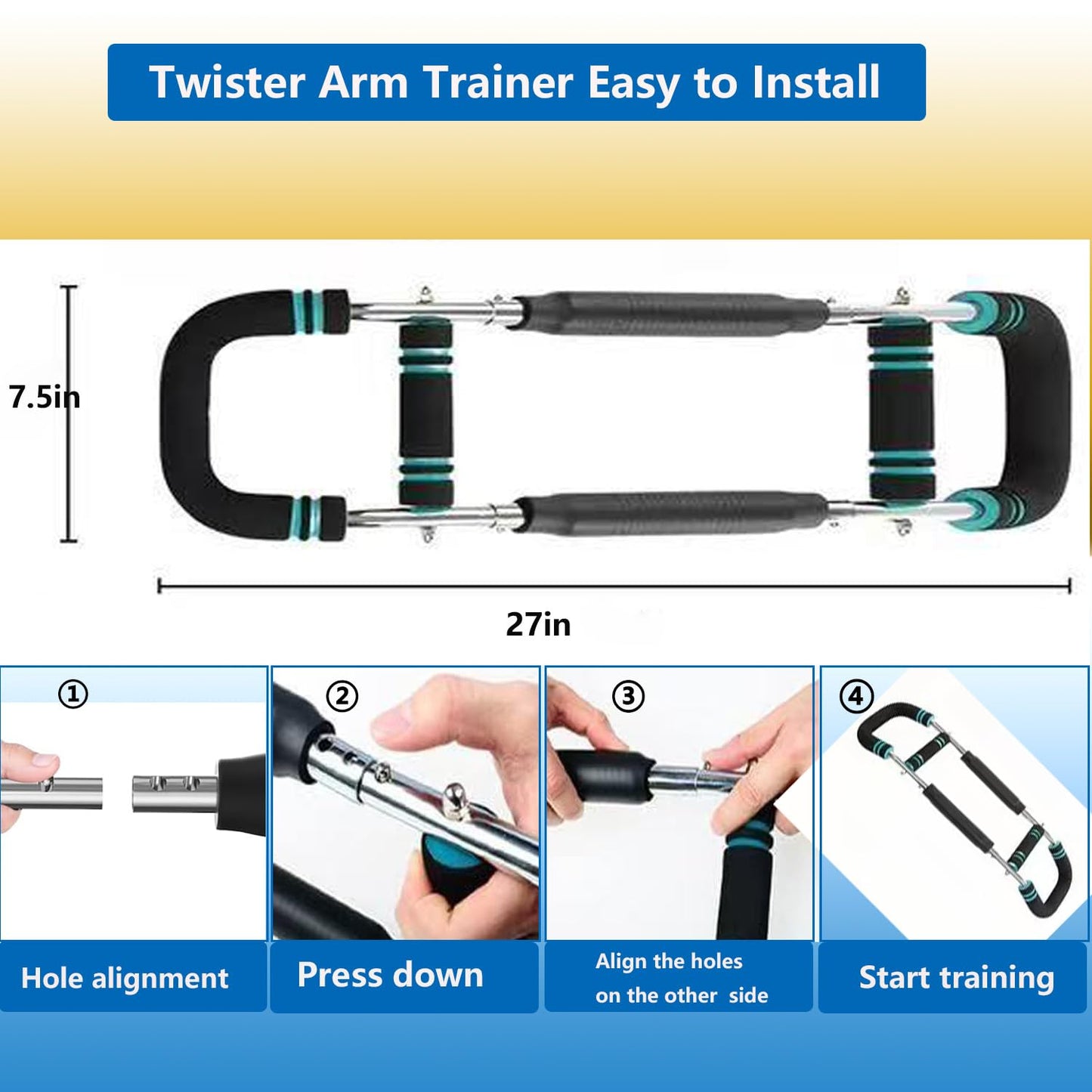 Twister ArmTrainer,Chest Clip Muscle Exerciser,Gorilla Bar for Chest Workout ，Three Gears to Adjust 60-110lb for Beginners and Professional,Portable Adjustable Chest Exerciser for Men and Women