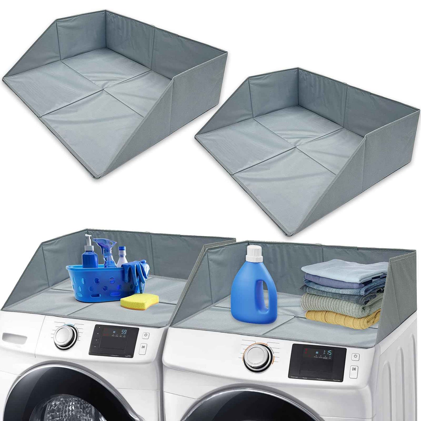 Laundry Guards for Front-Load Washers & Dryers, Secure Guardrails Prevent Clothes Falling Behind, Universal Fit Anti-Slip Organizer with Easy Installation (Gray) (2pcs)