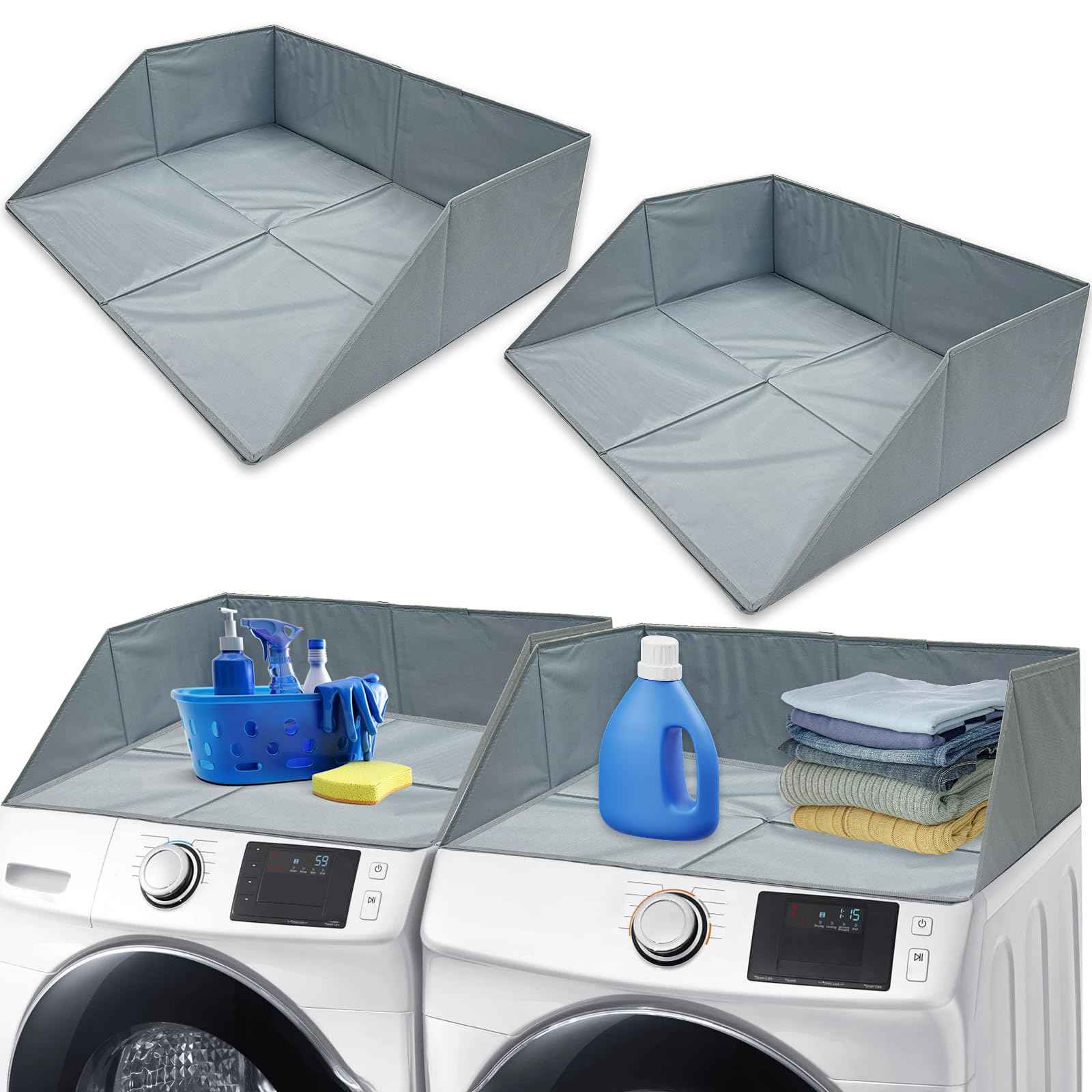 Laundry Guards for Front-Load Washers & Dryers, Secure Guardrails Prevent Clothes Falling Behind, Universal Fit Anti-Slip Organizer with Easy Installation (Gray) (2pcs)