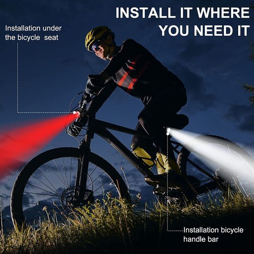 2X Rechargeable Bike Light Sets (Total of 4 Lights: Two Red and Two White), Super Bright Front Headlights and Rear LED Bicycle Lights, 650mah Lithium Batteries,4 Light Mode Options