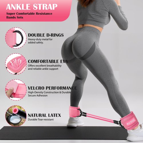 KUTIZE Ankle Resistance Bands with Cuffs & Fabric Resistance Bands Set - Legs & Glutes Workout Equipment for Women & Men, Home Gym Heavy Exercise Bands for Butt, Hip, Yoga, Strength Training, Pilates