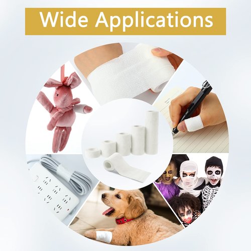 25 Yards 5 Rolls Halloween Mummy Bandage Wrap Self Adhesive Stretch Gauze Bandage Rolls Halloween Mummy Costume for Women Men Cosplay