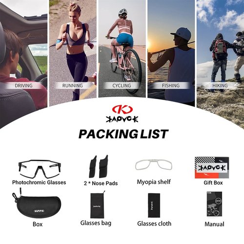 KAPVOE Photochromic Cycling Glasses MTB Clear Mountain Bike Transition Bicycle Sunglasses for Men Women - K9022