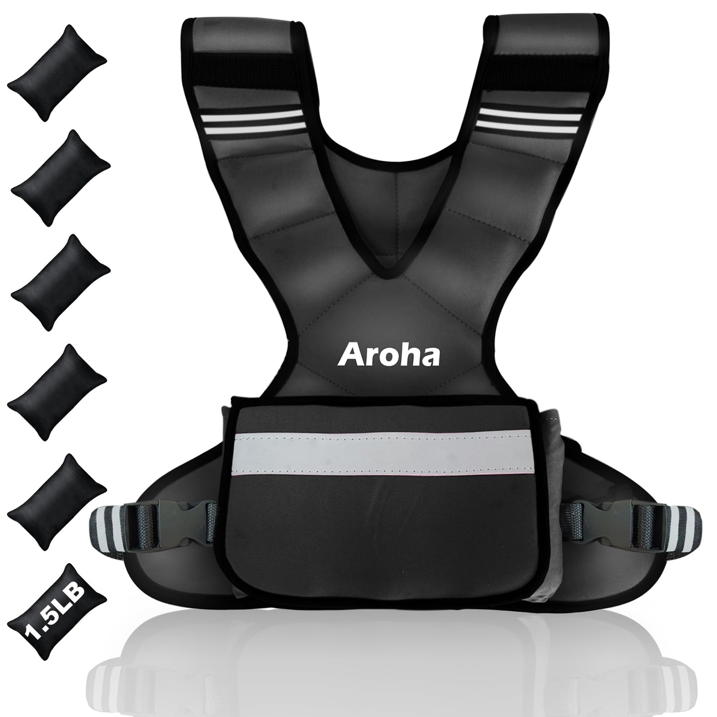 Aroha Adjustable Weighted Vest for Women & Men, 4-10lb/11-20lb/20-32lb Vest with 6 Ironsand Weights for Strength Training and Home Workout, Weight Vest with Reflective Strip for Running, Walking