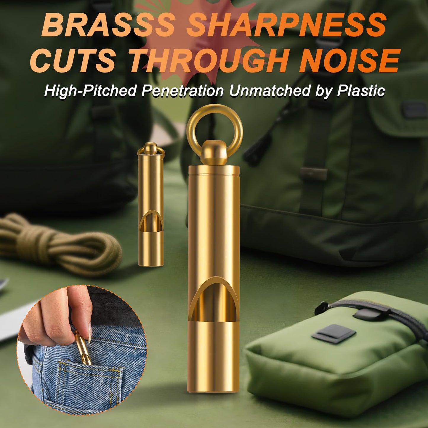 Upeckaroo Brass Emergency Whistles 2 Pack with Tangle-Free Lanyard - Pealess Safety Whistle Survival Loud Blast for Kayak Life Vest, Boating, Camping Hiking, Hunting, Adults