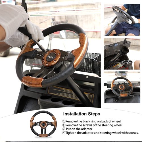 Roykaw Golf Cart Steering Wheel Compatible with EZGO TXT/RXV, Club Car DS/Precedent/Tempo, Yamaha and Most Golf Cart Models