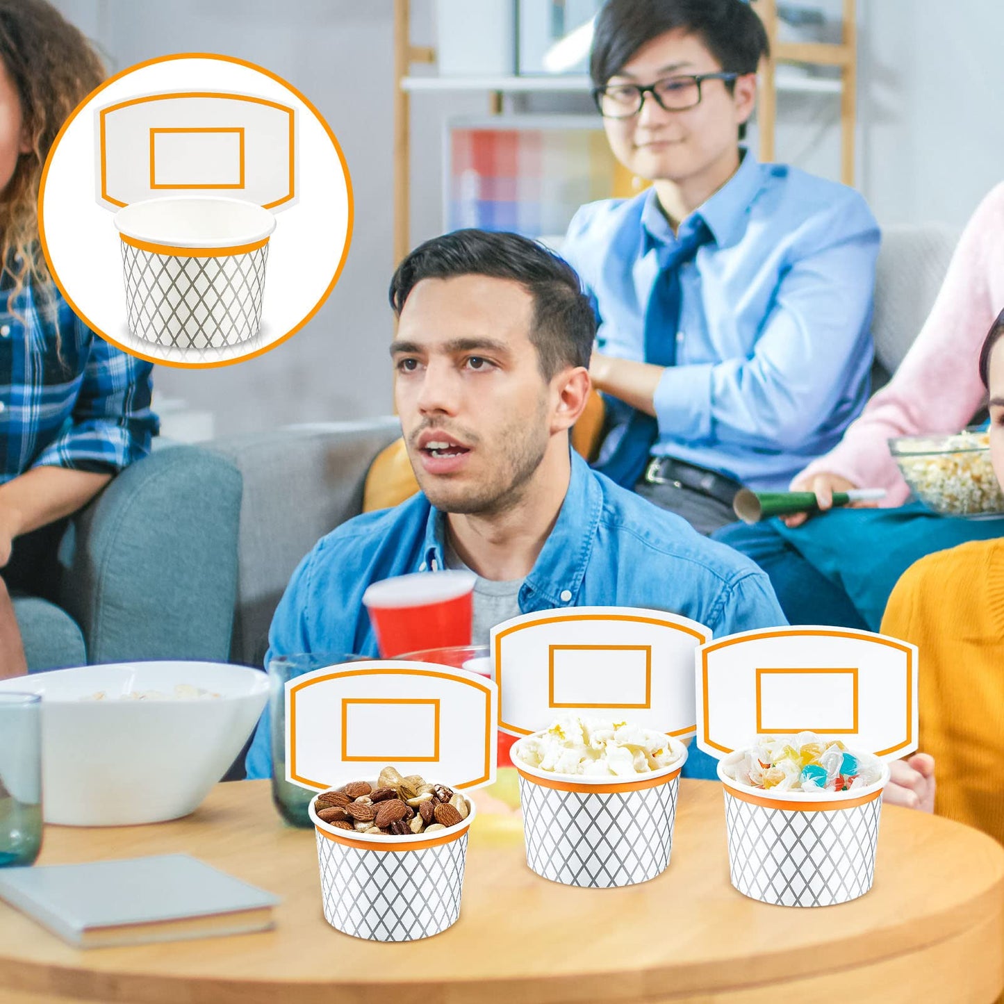 Suclain 24 Pieces Basketball Hoop Snack Cups Basketball Party Decorations Paper Party Supplies Paper Snack Cups Disposable Treat Food Bowls for Ball Themed Birthday Favors