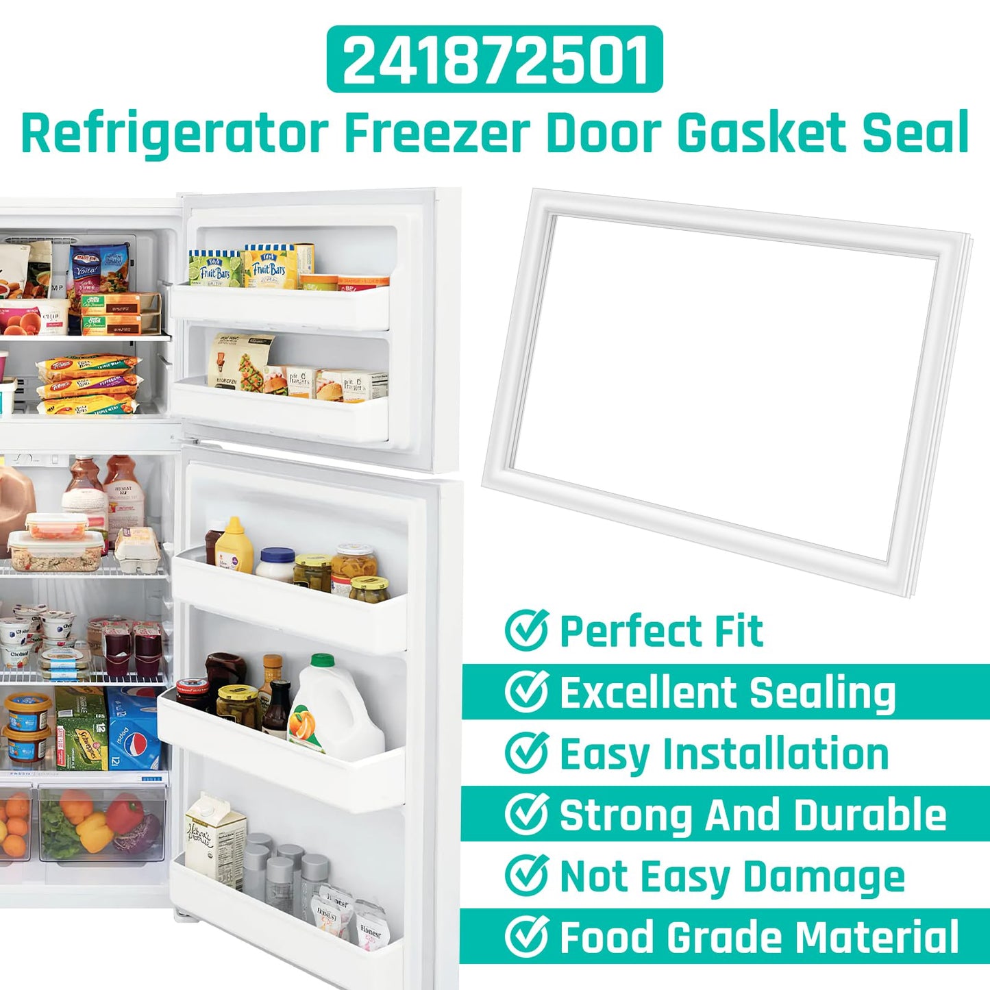 Upgraded 241872501 Refrigerator Freezer Door Gasket Compatible with Frigidaire, Ken-more, Cro-sley Refrigerator Replaces 240370901, 240554113, 5304439517 Gasket Part