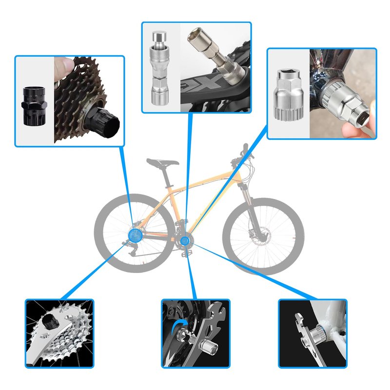 Vaasee 3PCS Bicycle Removal Tools Set, Bike Freewheel & Cassette Removal Tool + Crank Puller + Bottom Bracket Tool, Bike Tools Set Bicycle Maintenance Tools for Cyclists Kit
