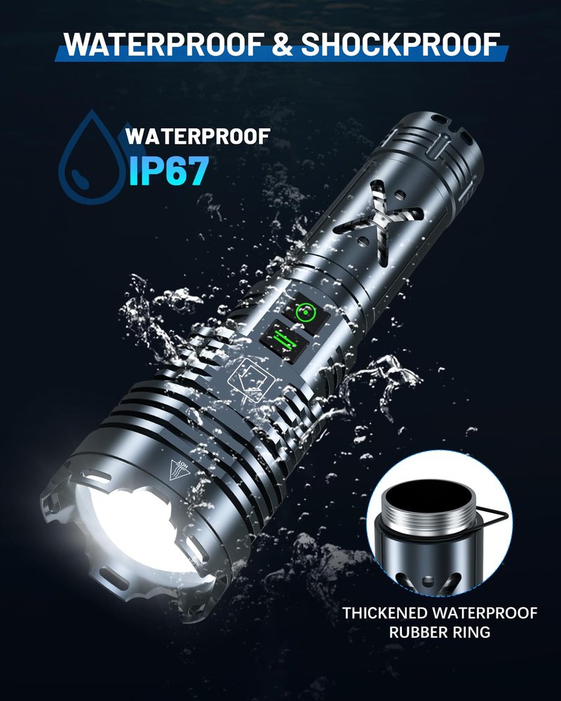 Super Bright 5500.000 High Lumens Flashlights Rechargeable, Powerful LED Flashlight 6 Mode, Zoomable Tactical Flashlights 5000mAh Long Life Battery, Anti-drop Wear-resistant for Home Emergency Camping