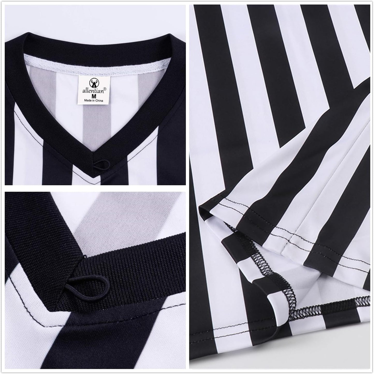 Skiennix Men’s Referee Shirt - Official Black Stripe Umpire Jersey | Pro-Style V-Neck Uniform