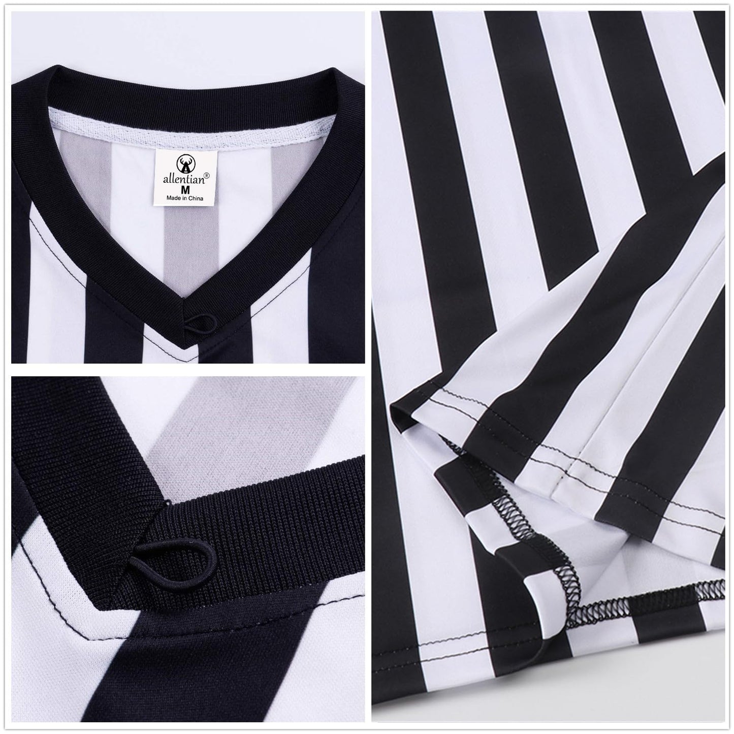 allentian Men Referee Shirt, Official Black & White Stripe Referee/Umpire Jersey – Pro-Style V-Neck Referee Uniform, Basketball, Football, Soccer (XL)