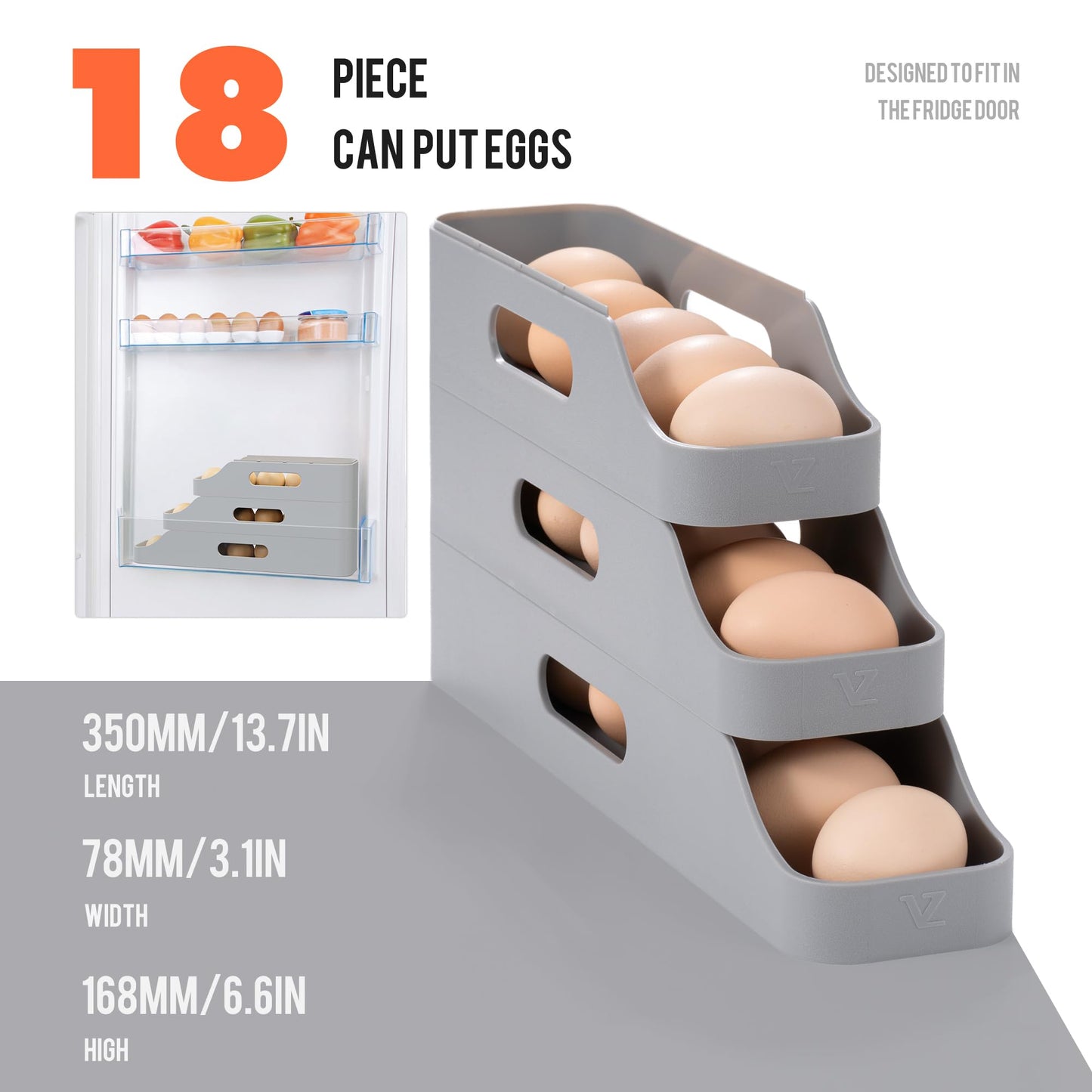 Li&Zhao Rolling Egg Dispenser for Refrigerator - Automatic Egg Holder for Fridge Space Saving Egg Tray Organizer for Countertop, Kitchen Storage(Gray)