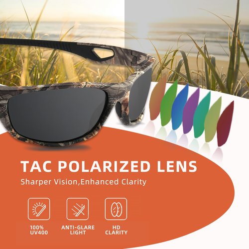 JIANGTUN Camo Polarized Wrap-around Sport Sunglasses for Men Women UV400 Driving Fishing Hunting Sun Glasses